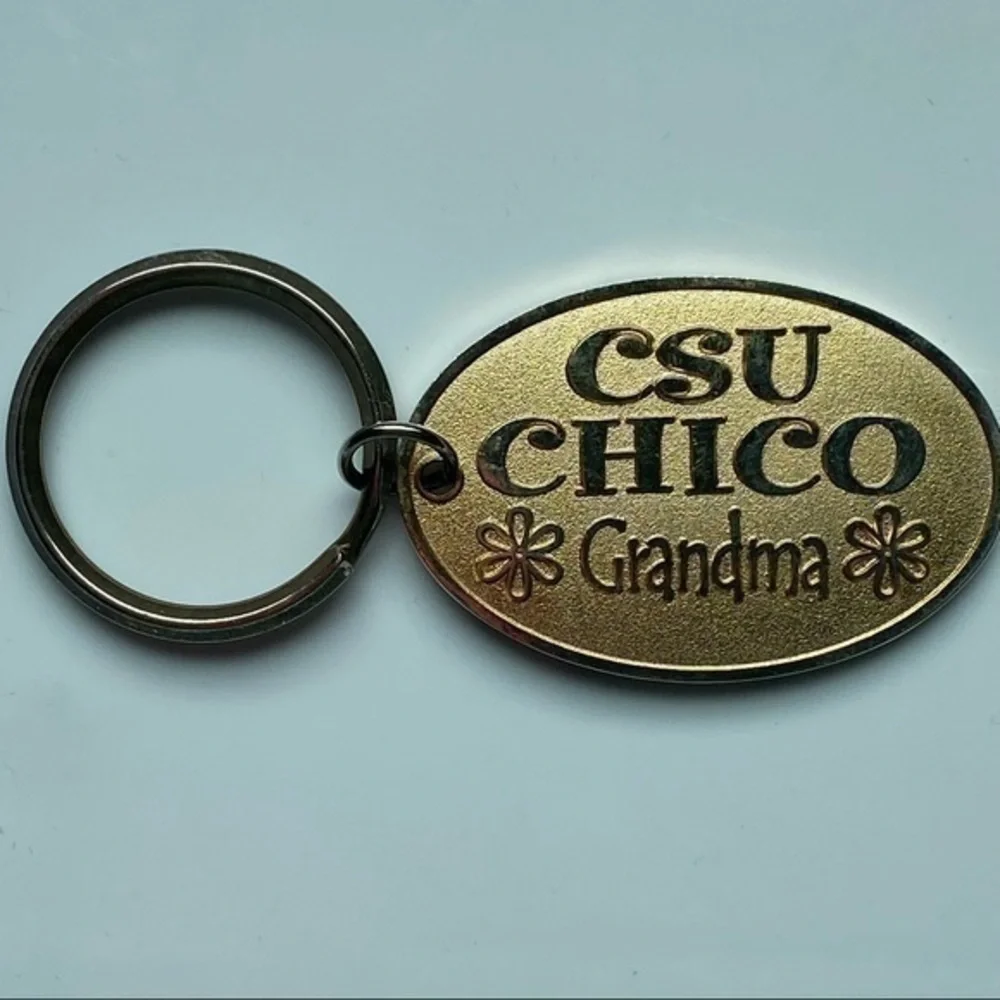 Vintage Chico State University Collegiate Gold Metal Grandma Key Ring Holder